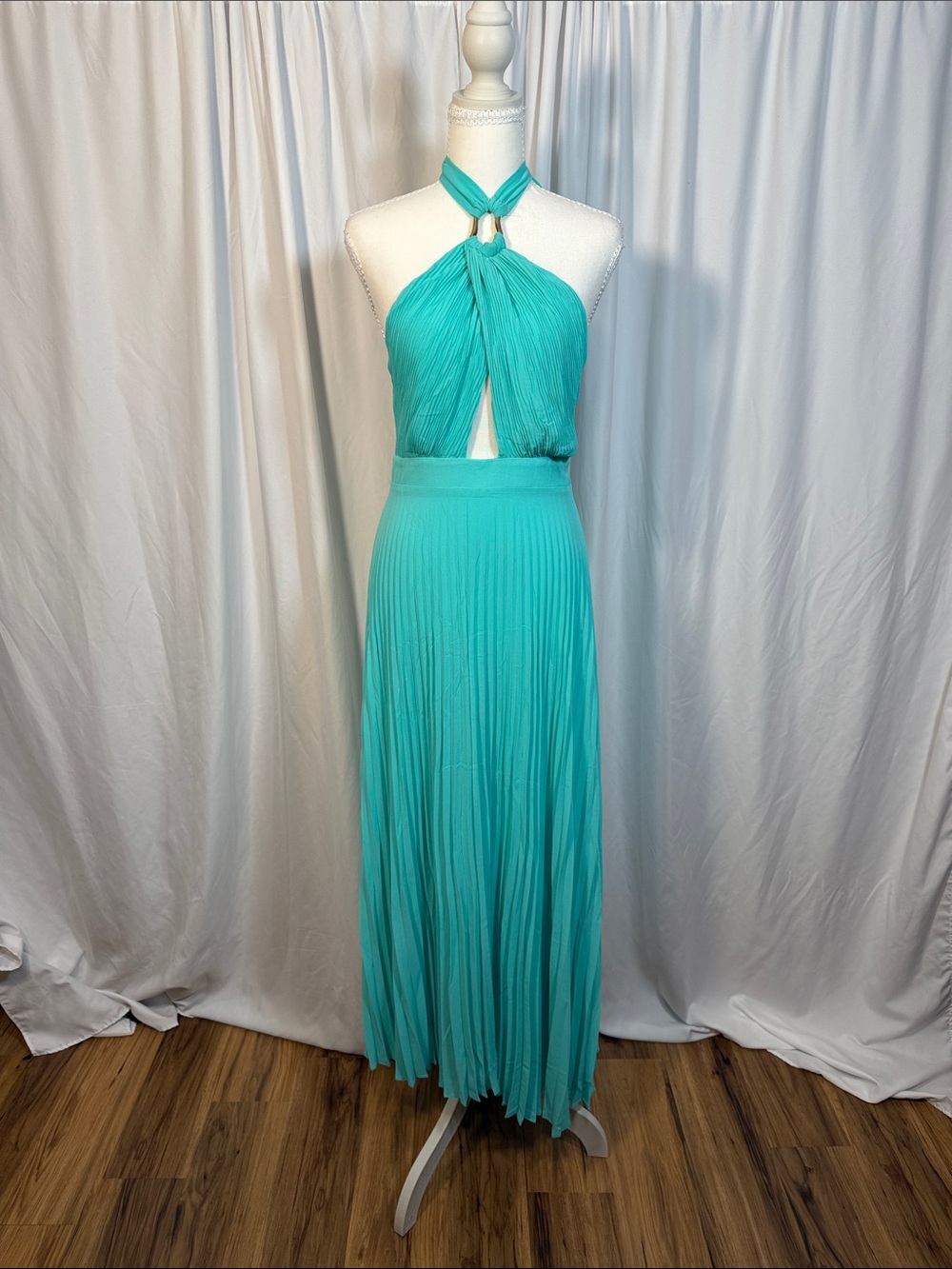 Halter Maxi Dress in Teal with Twist Keyhole Bodice